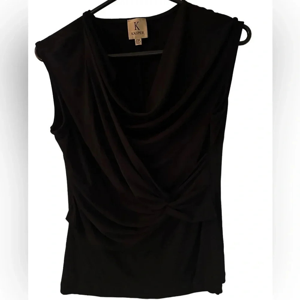 Kasper women’s cowl neck sleeveless blouse. Black. Size PM